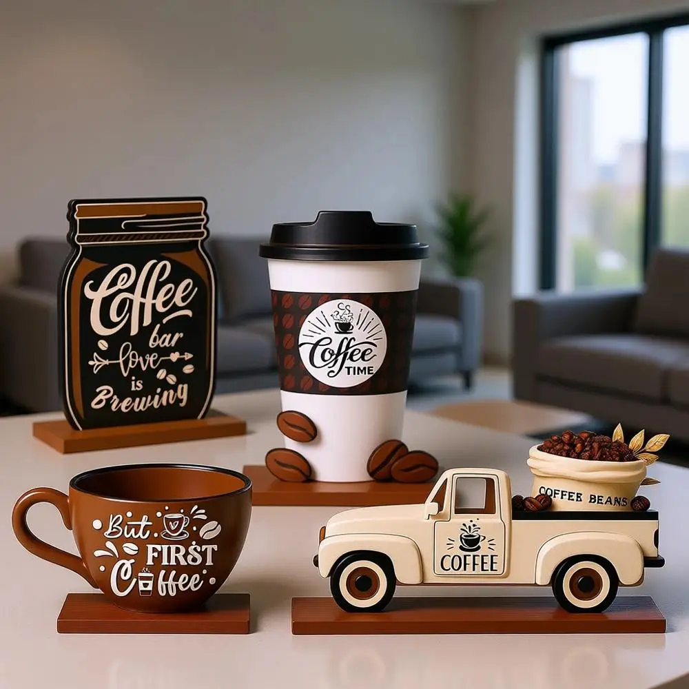 

Rustic Wooden Coffee Bar Sign, Tiered Tray Decor for Home Kitchen and Table Centerpieces