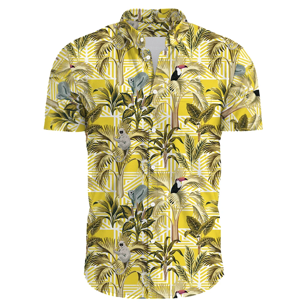 Festive Carnival Short Sleeve Hawaiian Shirt Men Summer Mens Hawaiian Shirts Casual Tropical Plants Print Beach Aloha Shirt Men