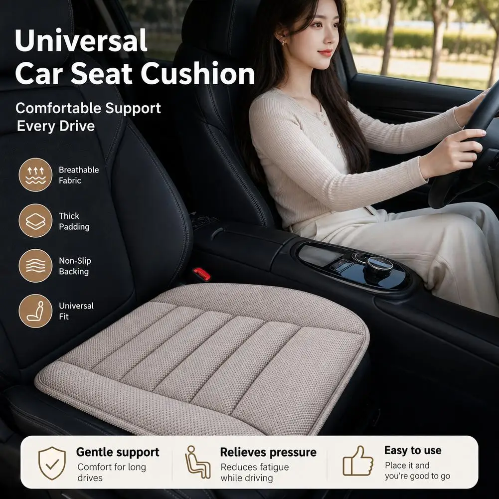 Breathable Cotton Linen Car Seat Cushion – Summer Cooling 4-Season Universal Comfort Pad