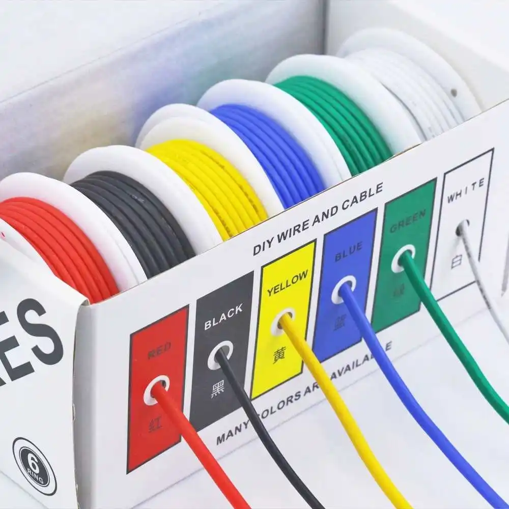 Fil de cuivre étamé électrique - Mélange de 6 couleurs - Fil PVC - 30/28/26/24/22/20/18/16AWG - Câble toronné