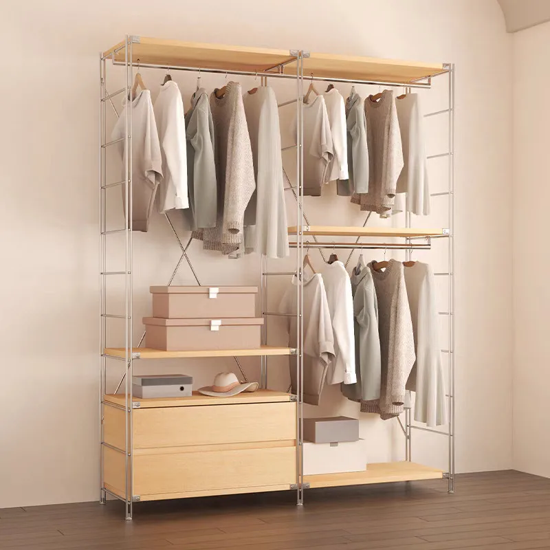 Custom. Japanese-Style Open Floor Hanger Component Wardrobe Clothes Rack Open Vintage Wardrobe Cloakroom Shelf