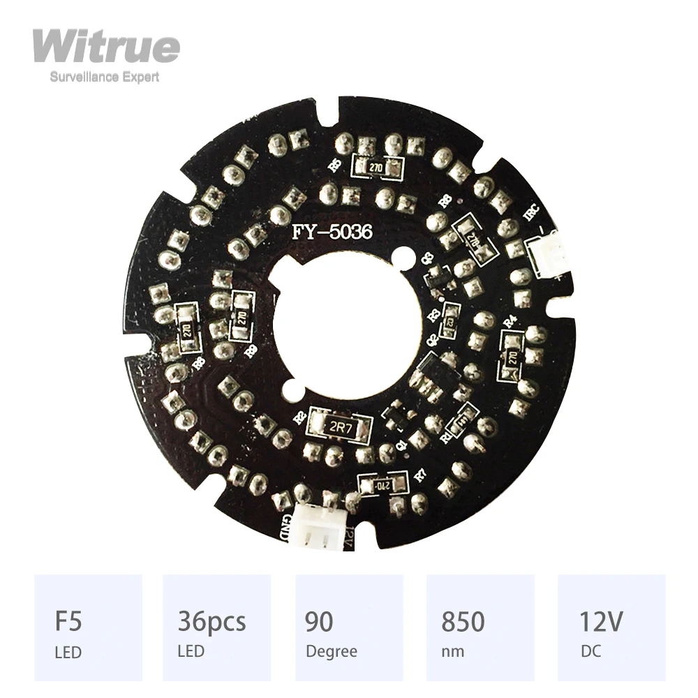 Witrue IR LED Board 36 Grain 850nm 90 Degree Diameter 53MM CCTV Accessoriesfor Surveillance Security CCTV Cameras