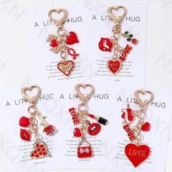 Pretty Heart Bag Rose Enamel Keychain Flower Love Plant Key Ring For Women Girl Valentine's Day Gift Handmade Jewelry Set