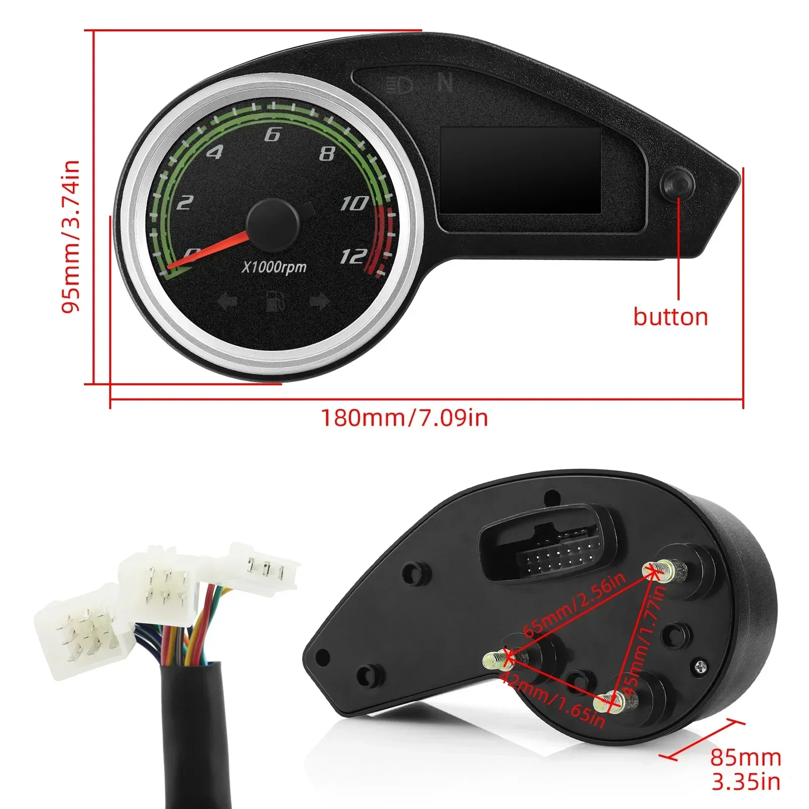 LCD Moto Digital Instrument Odometer Motorcycle Speedometer Tachometer Dashboard For 12V Motorcycle Universal Speedometer