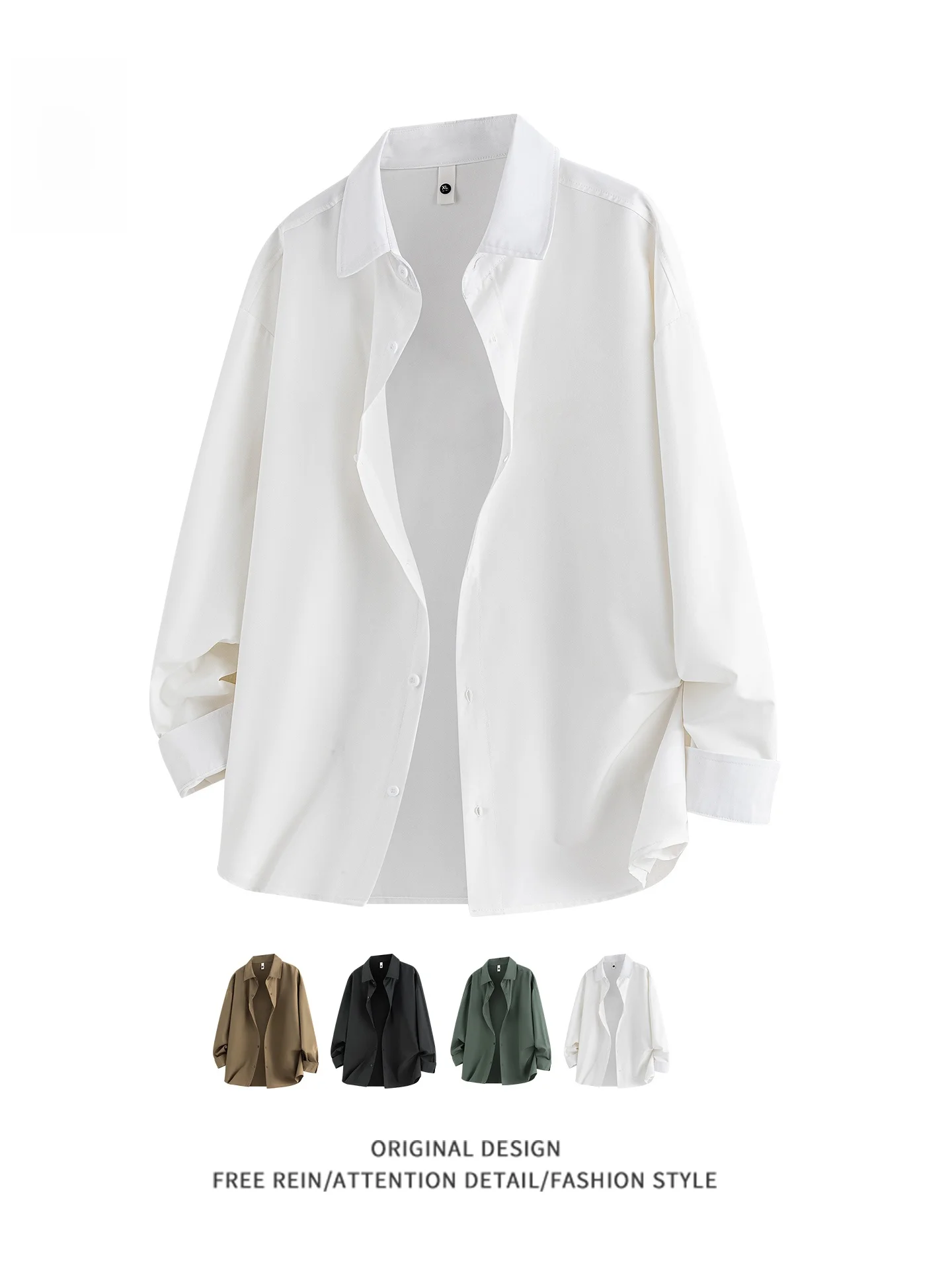

Spring New Basic Oversize Long Sleeve Shirt Unisex Loose Casual Color Commute Simple Style Polyester Fiber Breathable