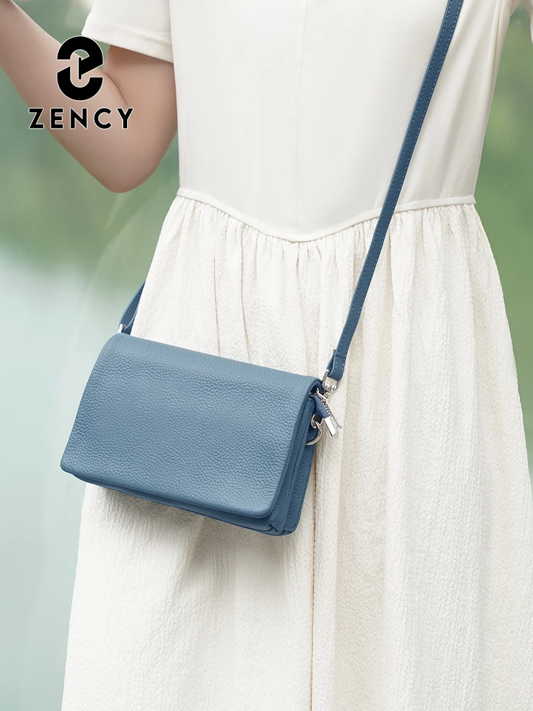 Zency 2026 New Soft Leather Flap Bag Multiple Pockets Women's Bag Genuine Leather Shoulder Crossbody Versatile Phone Bag Purse
