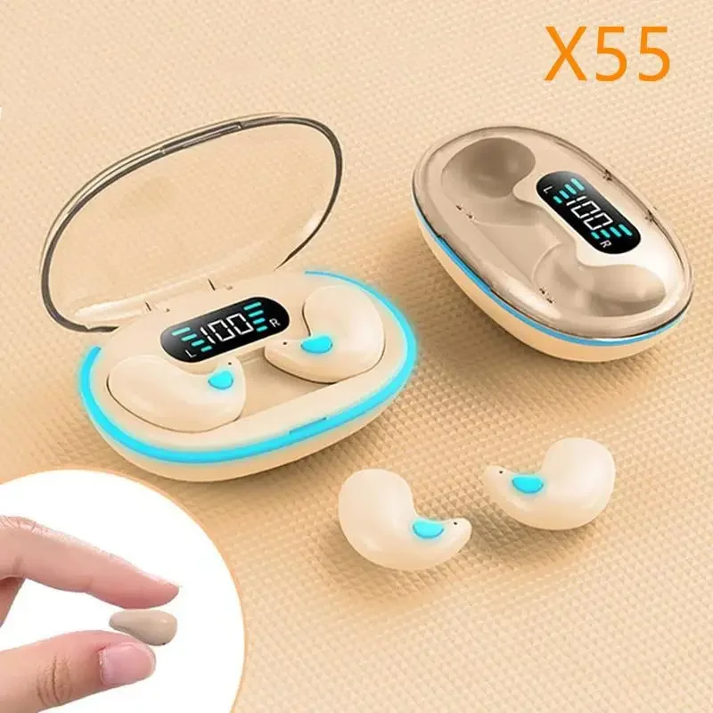 X55 Invisible Sleep Wireless Earphone TWS Bluetooth 5.3 Headphones Hidden Earbuds IPX5 Waterproof Noise Reduction Sports Headset