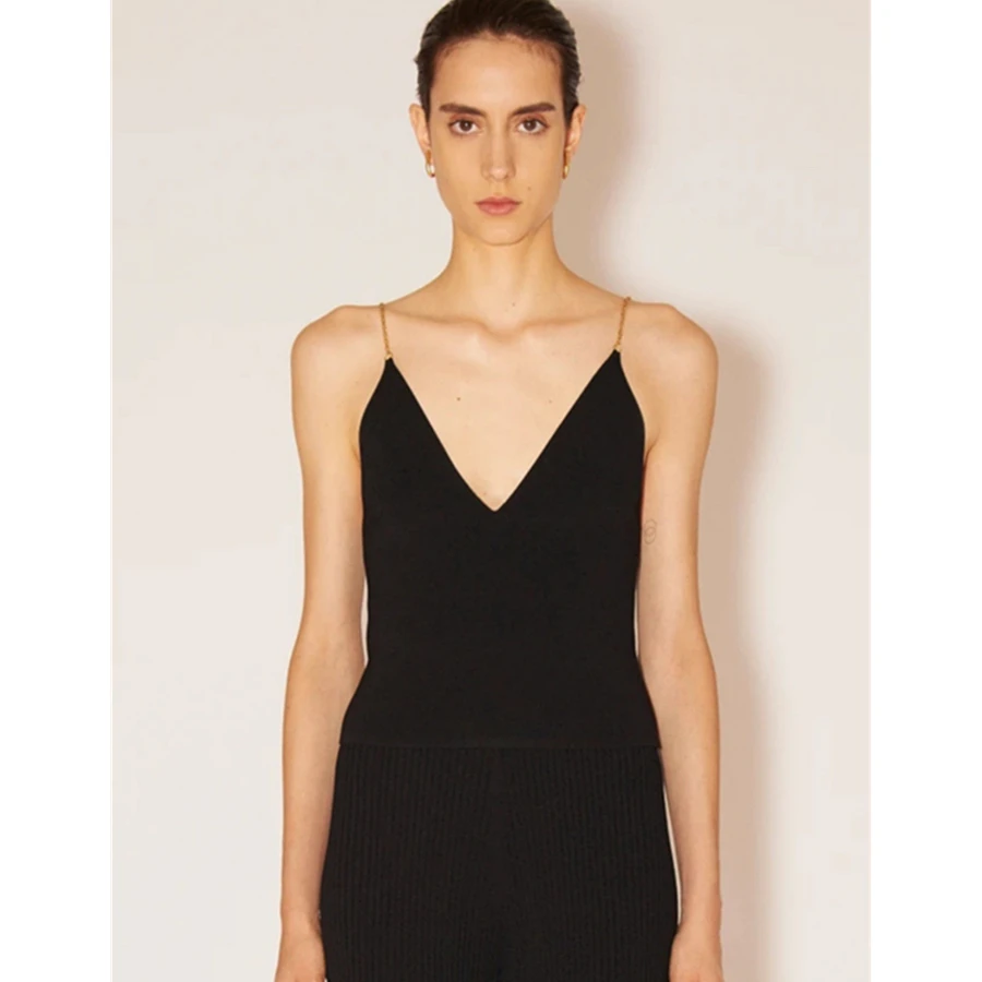

Maxdutti Viscose T-shirt Camisole Chain Beautiful Back V-neck Knitted Camisole Vest For Women Backless Inner Top Woman Clothing