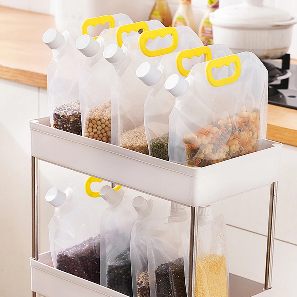 5/10pcs Grain Storage Bags with Lids Portable Moisture-Proof Insect-Proof Sealed Bag Transparent Thickened Food Storage Bags