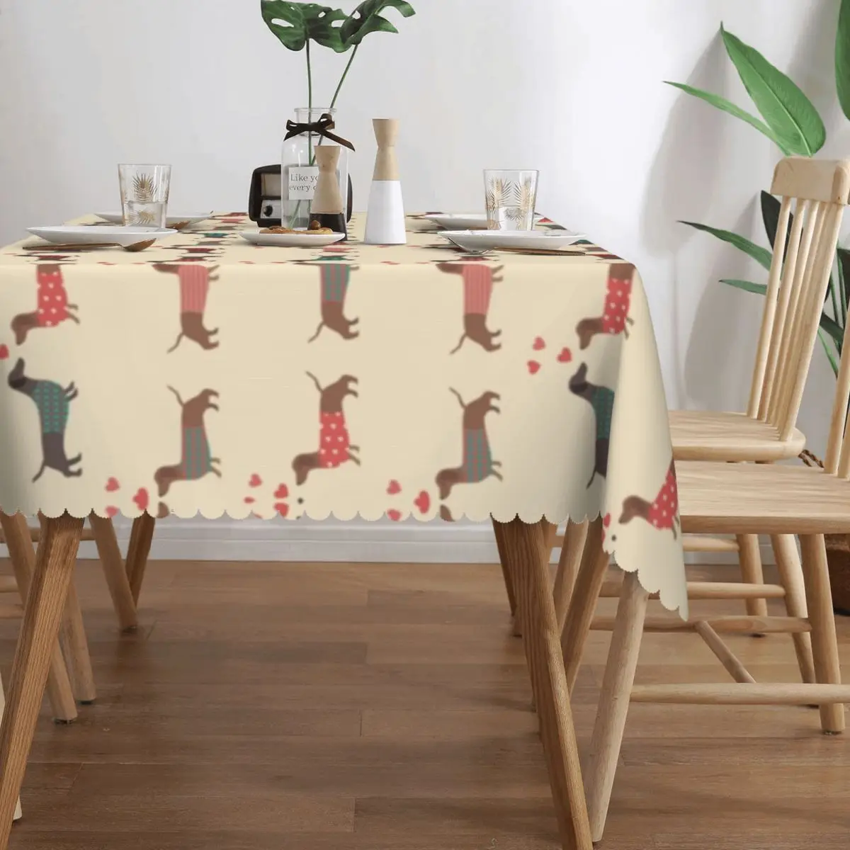 مستطيلة زوجين الكلب الألماني نمط مع القلب الجدول القماش مفرش المائدة مقاوم للماء في الهواء الطلق 40 "-44" غطاء الطاولة #3