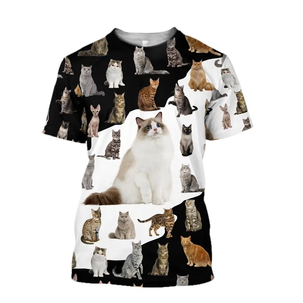 

Fashion Fun Cool Animal Cat graphic t shirts Summer Casual Hip Hop harajuku streetwear Personality Printed O-neck Short Sleeve