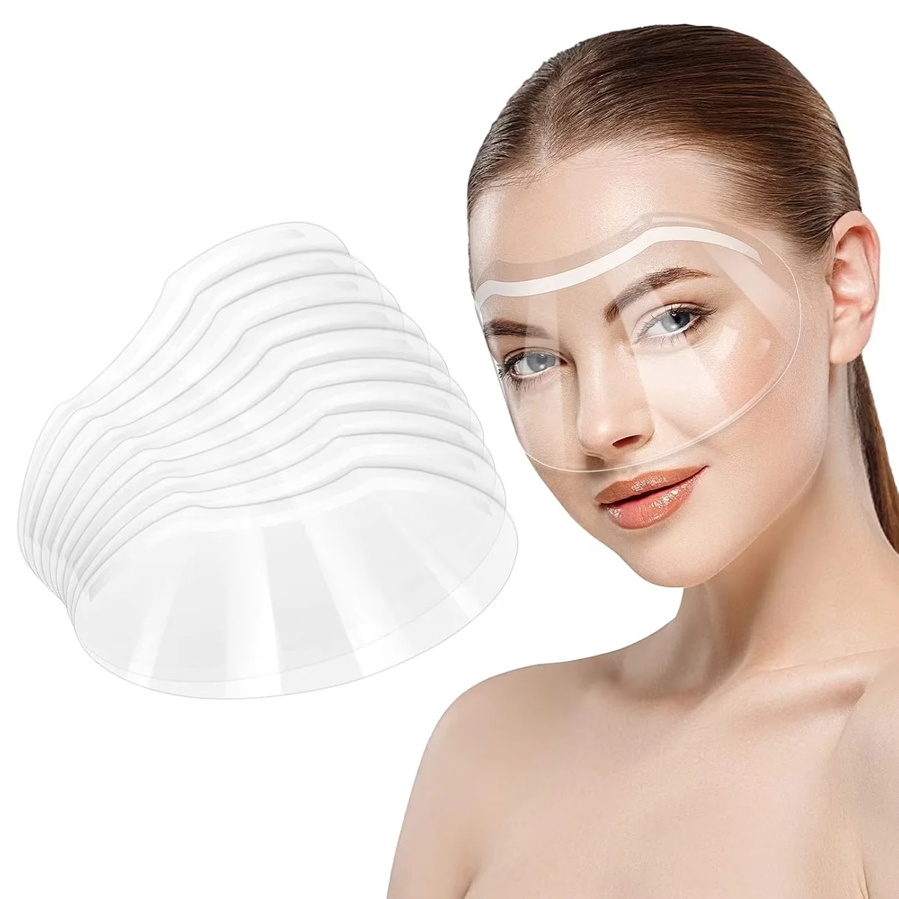 10Pcs Disposable Transparent Shower Face Shield, Shampoo Hairdressing Cap, Prevents Hair & Water Droplets from Falling