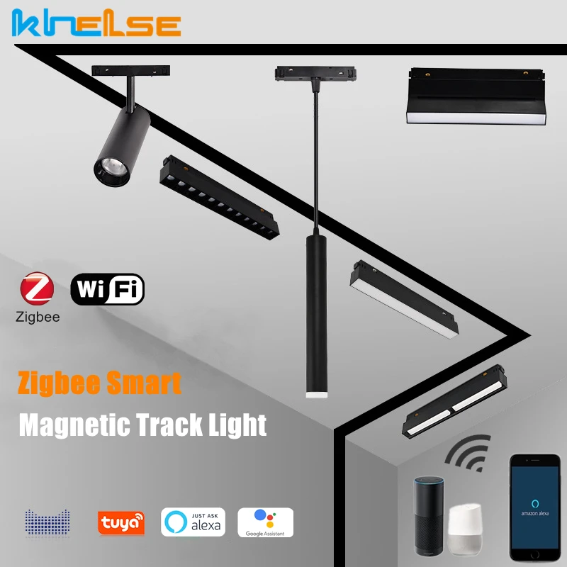 

Zigbee Smart Dimmable Magnetic Track Lights DC48V Tuya App WiFi Alexa Google Assistant Voice Remote Control Adjust LED Rail Lamp