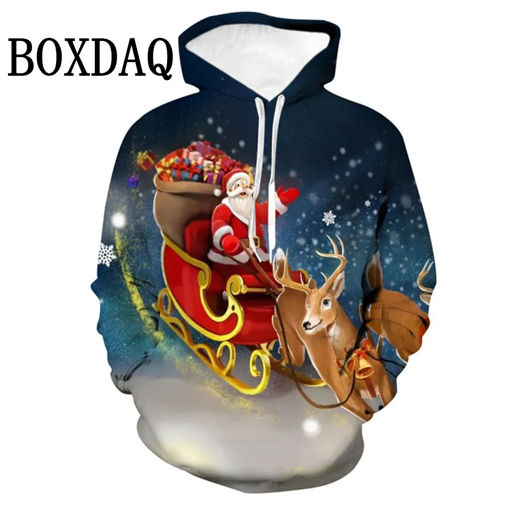 Christmas Cat Party Hoodies Women Fashion Hooded Casual Loose Sweatshirts Cartoon Kawaii 3D Print Winter Long Sleeve Pockets Top