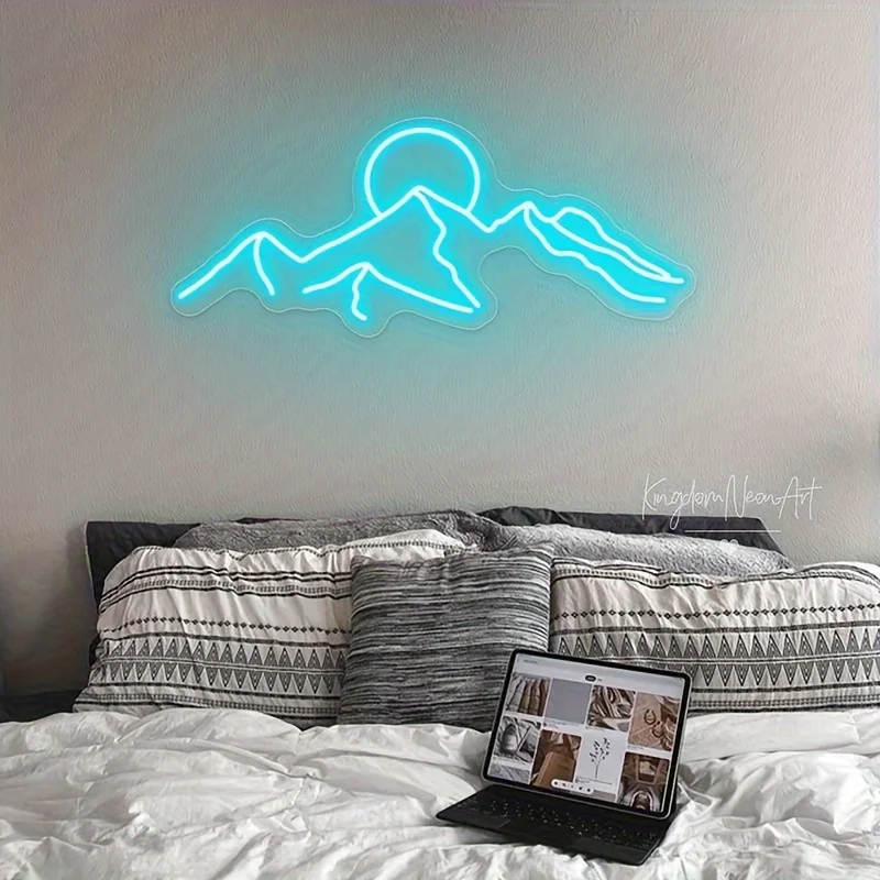 Enseigne au néon LED bleu glacier et rouge pour décoration murale, signe lumineux de montagne, chambre à coucher, hôtel, cadeau parfait pour la décoration, enfants, amis, cadeaux