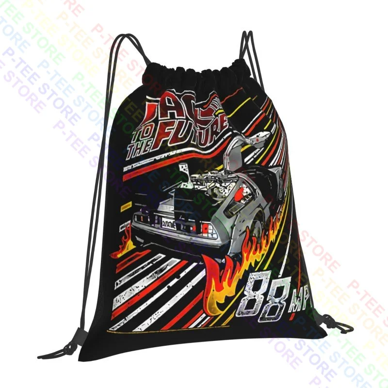 Back To The Future 88Mph Streaking Flames Time Travel Marty Drawstring Bags Gym Bag Newest Art Print