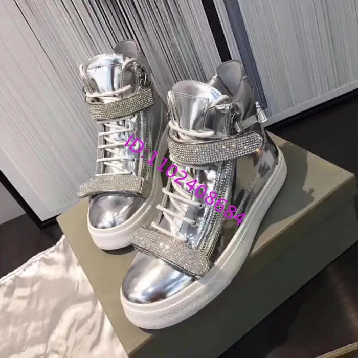 Design High Top Lace Up Men Sneakers Double Zipper Crystal Leather High Top Lace Up Men Sneakers Plus Size 46