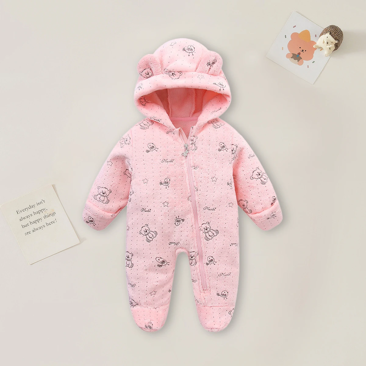 AYNIGIELL 0-9M Cartoon Newborn Bodysuit Warm RompersSoft Newborn Baby Clothes Flannel Autumn Winter Baby Boys Girls Jumpsuit