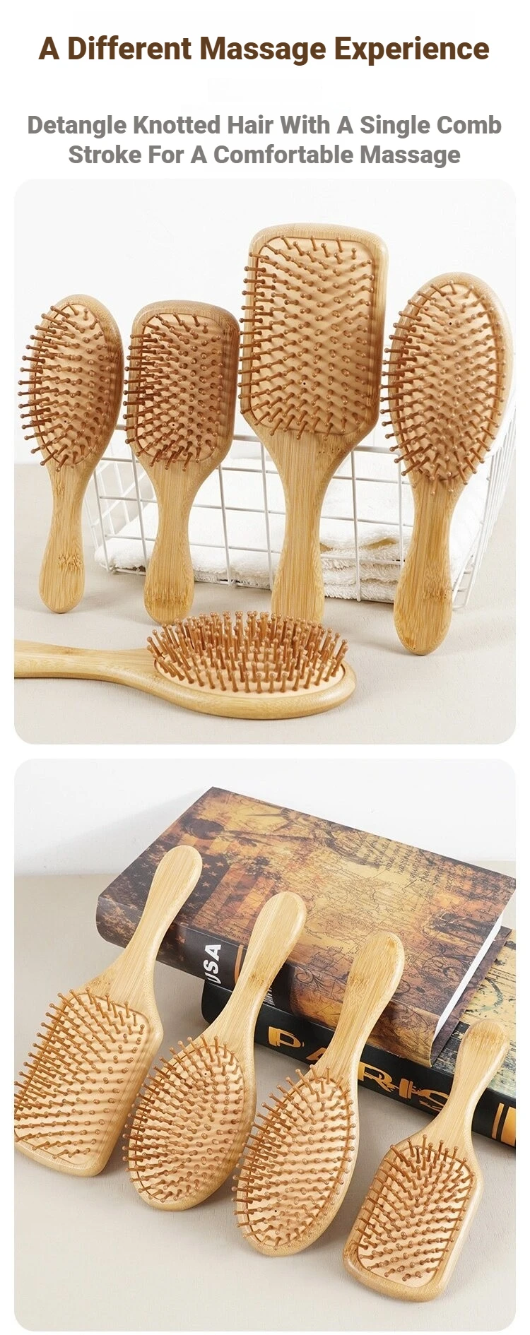 1 Stück professionelle Haarbürste aus Bambusholz mit Kissen, Paddle-Haarkamm, zur gesunden Kopfhautmassage, Haarpflege, zur Vorbeugung von Haarausfall – Detail 7