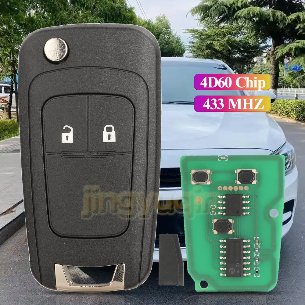 

Jingyuqin 2 Button AfterMarket Flip Folding Remote Car Key Fob 433MHz FSK 4D60 Chip For Chevrolet Aveo Cavalier Sail 2020 HU100