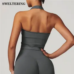 Biustonosz sportowy z wiszącą szyją Bezszwowa bielizna sportowa Biustonosz bez pleców Fitness Joga Top Biustonosze Wsparcie Kobiety Trening Siłownia Crop Top