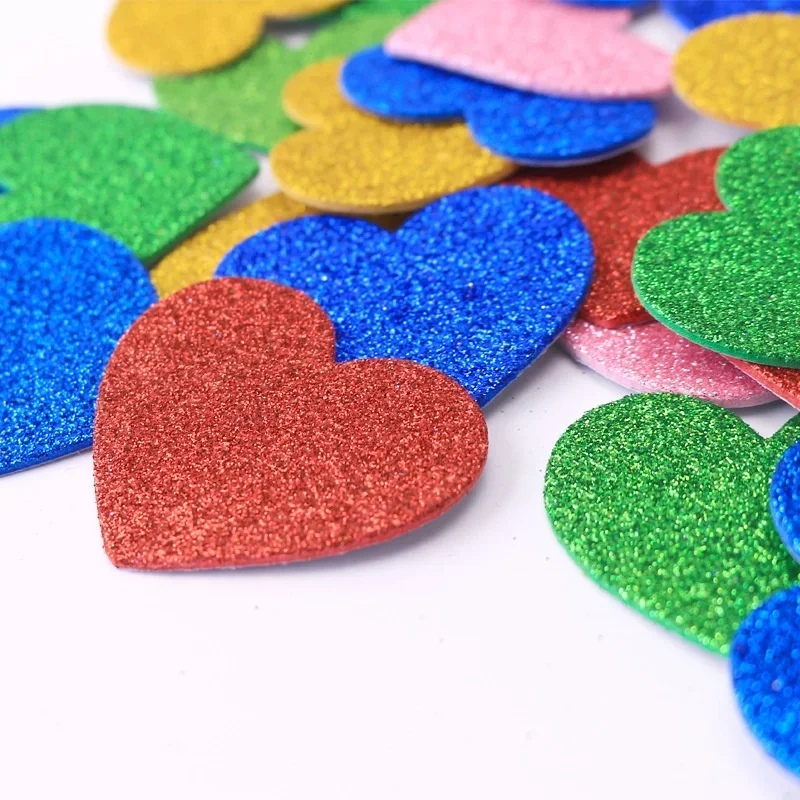 15PCS Colorful Glitter Foam Stickers Self-Adhesive Stars / Heart Shapes Stickers Kid\'s Greeting Cards Home Classroom Decoration