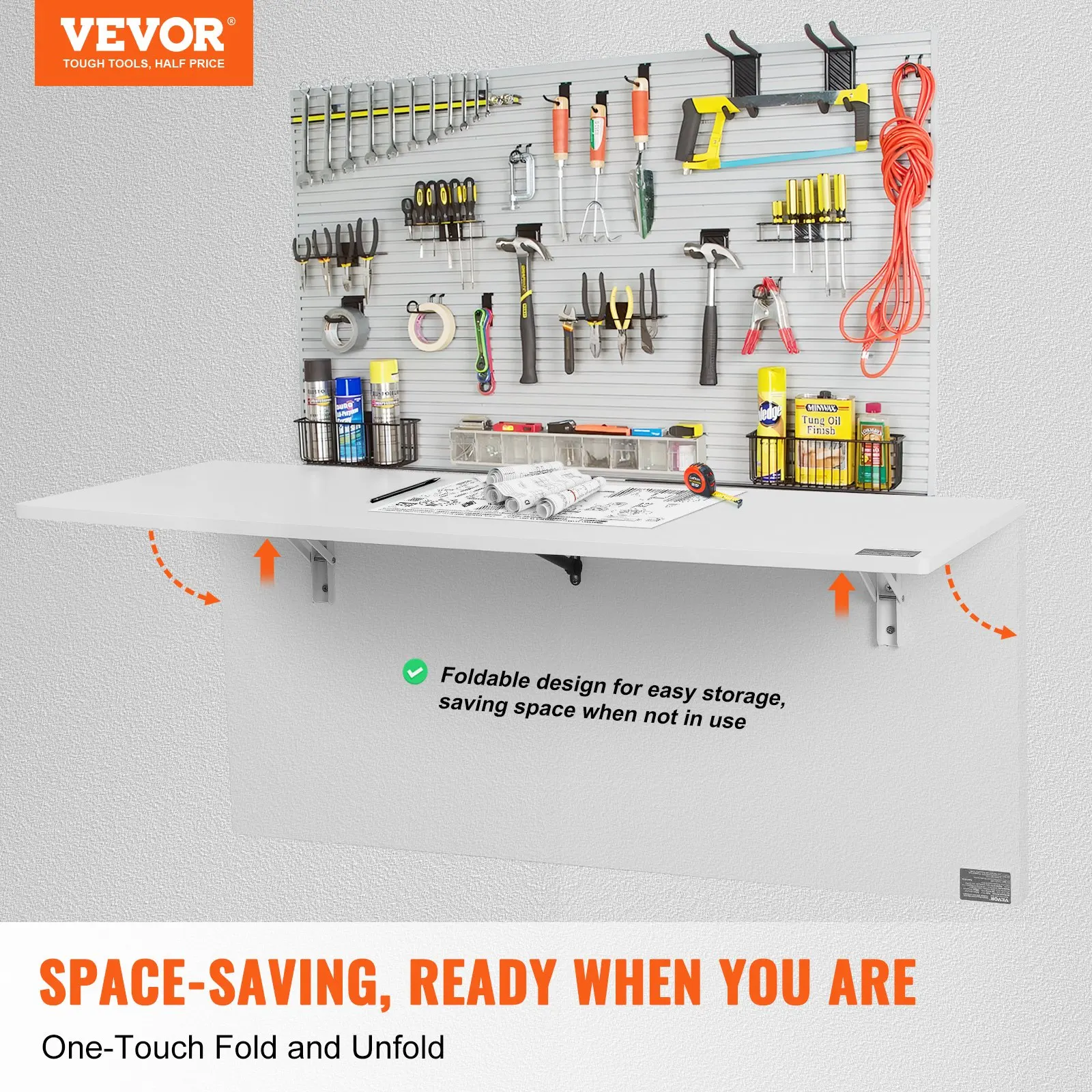 VEVOR Wall Mounted Folding Table Wall Mount Drop Leaf Table, Floating Desk with Iron Bracket, Wall Desk Fold Down