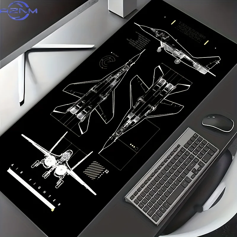Black background minimalist sketch airplane series high-definition image, extra-large thick anti-slip gaming mouse pad with stit