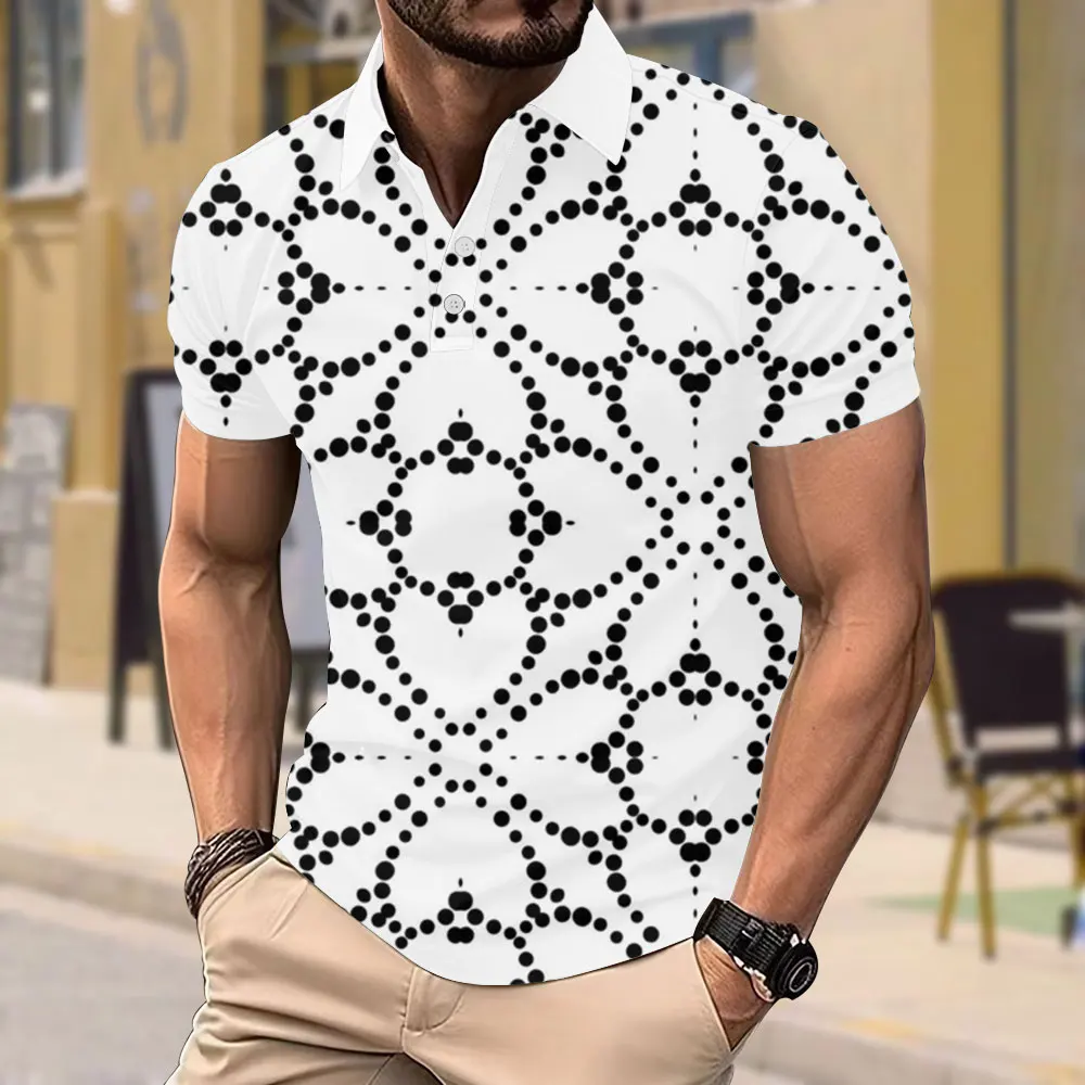 Business Casual Men's Polo Shirt Summer Sports Breathable Short-sleeved Tops 3d Printed Harajuku Street Lapel Button Polo Shirt