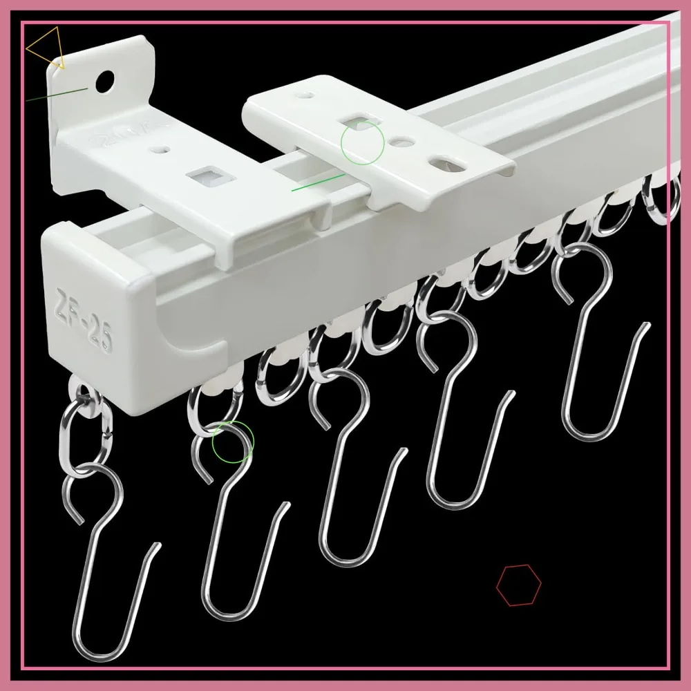 

15FT Ceiling Curtain Track Kit, White Rail with Hooks for Room Divider, Living Room, Bedroom