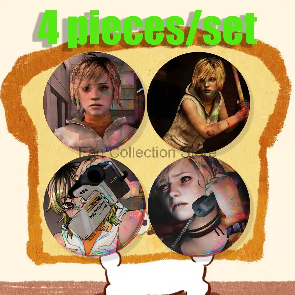 S-Silent Hill Heather Mason Brooches for Backpack Accessories 25,32,44,58,75mm Round Enamel Pins 4-piece set Cartoon Anime Badge