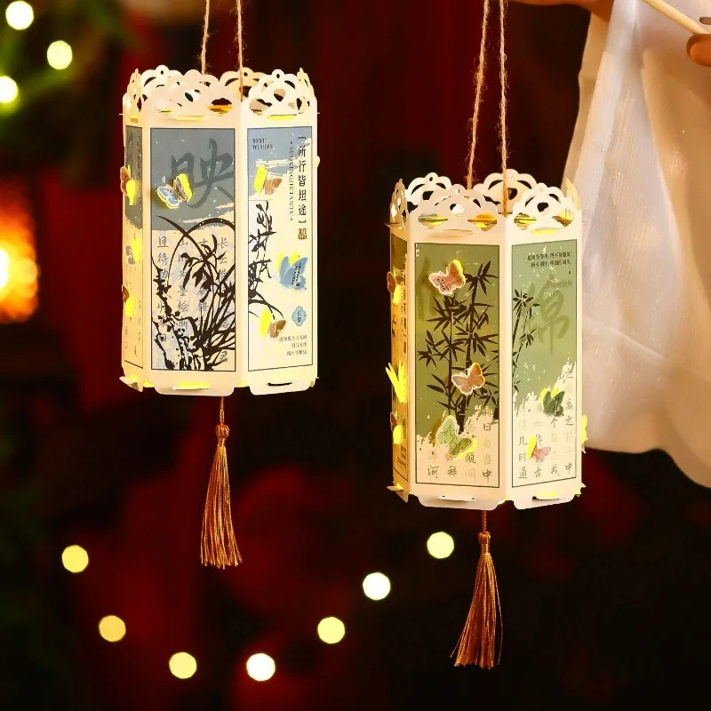 

Бумажные фонарики ручной работы в китайском стиле, новые детские материалы ручной работы, портативный антикварный фонарь-бабочка, вращающийся фонарь