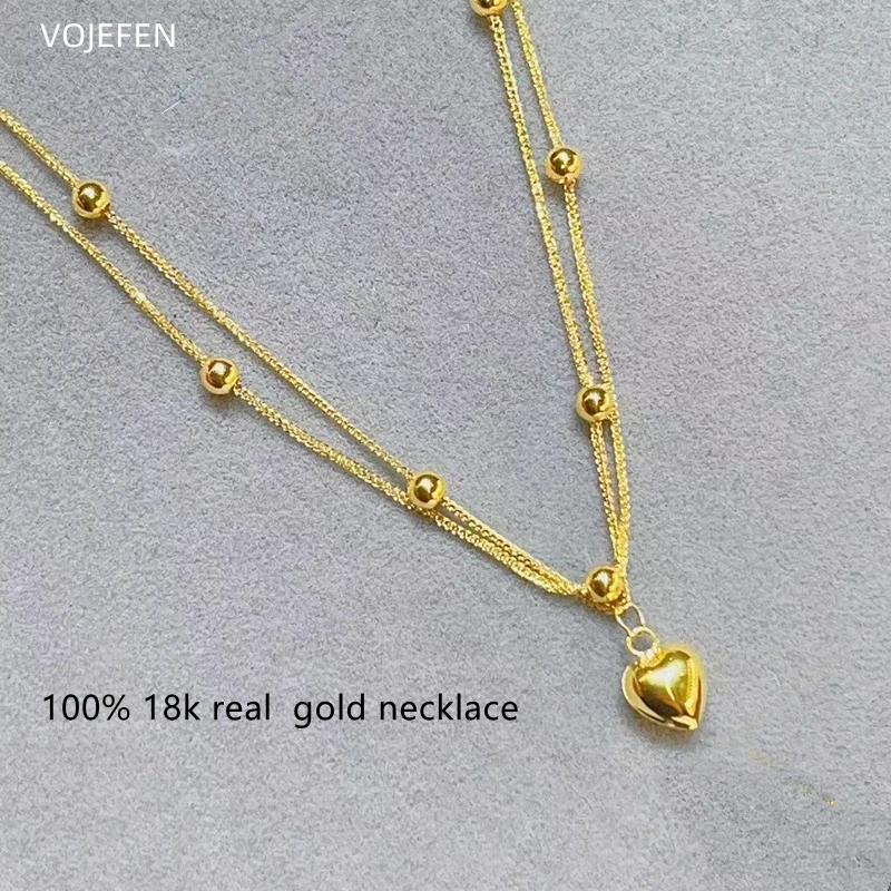 VOJEFEN 18K Pendant Heart Necklace Original AU750 Pure Gold Rope
