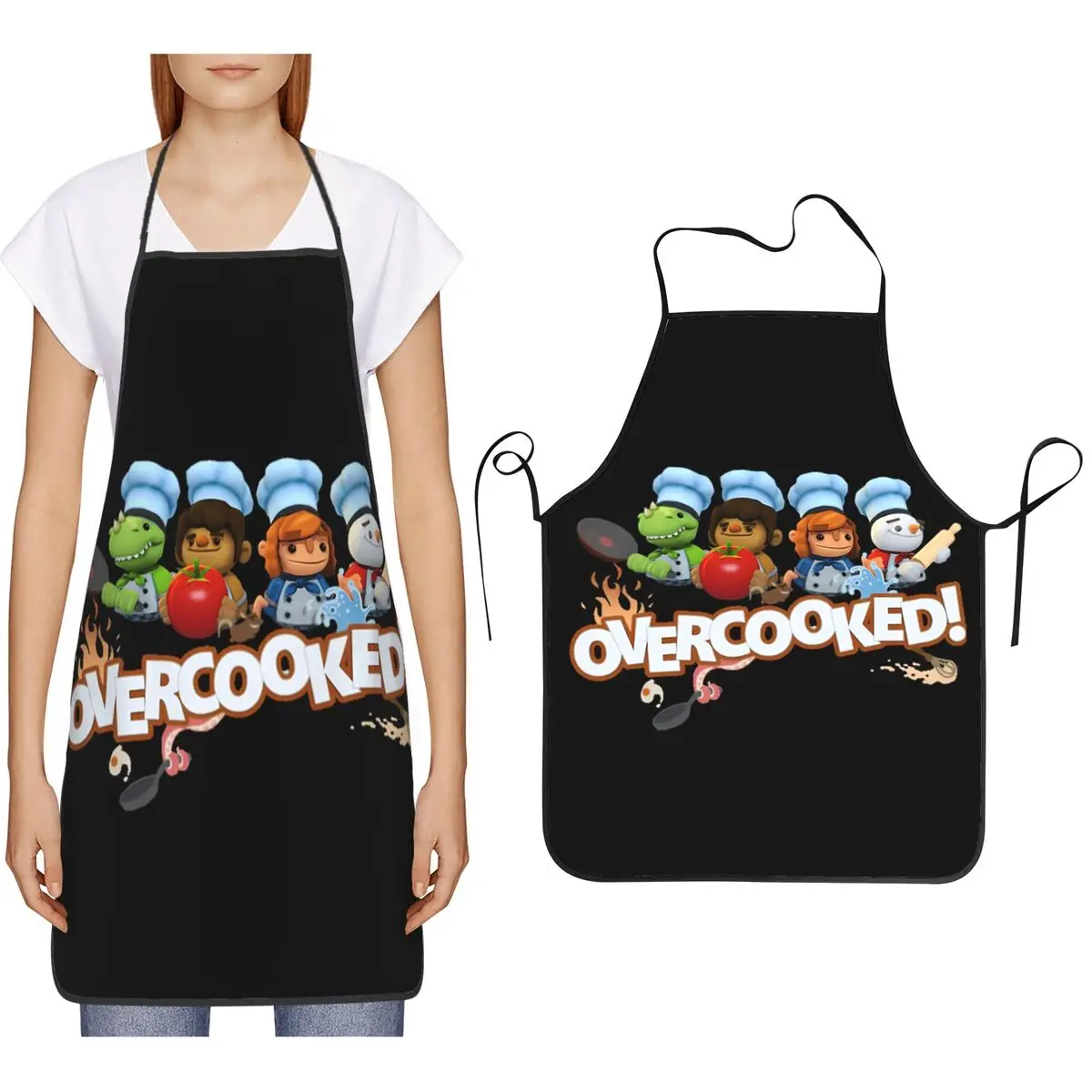 Overcooked Video Game Apron Chef Cooking Cuisine Tablier Sleeveless Bib Kitchen Cleaning Pinafore for Women Men Painting