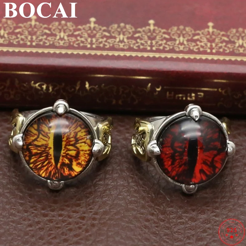 

BOCAI S925 Pure Silver Rings 2022 New Fashion Personality Synthetic Resin Eyes of Devil Adjustable Argentum Jewelry for Men