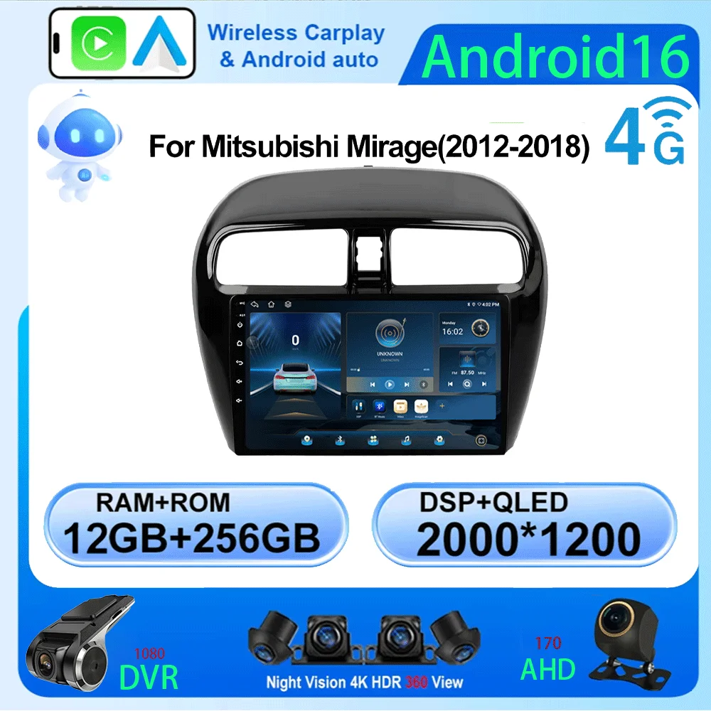 LJZN 2 Din Android 16 Car Radio Multimidia For MITSUBISHI Mirage Spacestar Attrage 2012-2018 GPS Navigation Carplay 2din 5G+WIFI