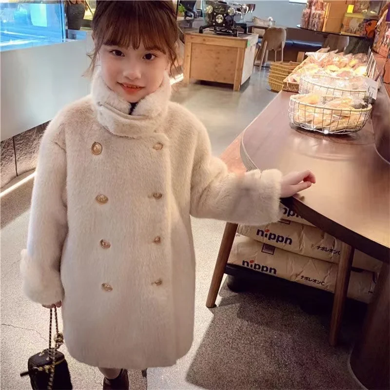 Imitation Mink Velvet Jackets Girls 2024 Autumn Winter New Loose White Casual Sweater Coat kids Jacket Girl Top