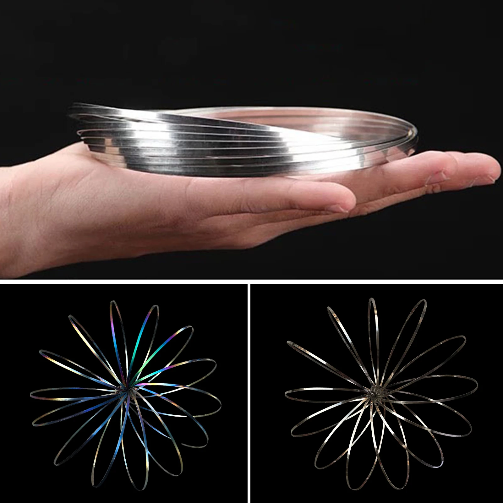 Spiral Metal Arm Ring Stainless Steel Firm Flow Ring Colored Magic Kinetic Spring Interactive Stress Relief Rings Festival Multi