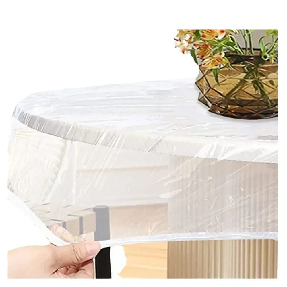 PVC Fitted Round Elastic Tablecloth Transparent Waterproof Oil-Proof Table Cover with Elastic Edge Protector Cloth DinningTable