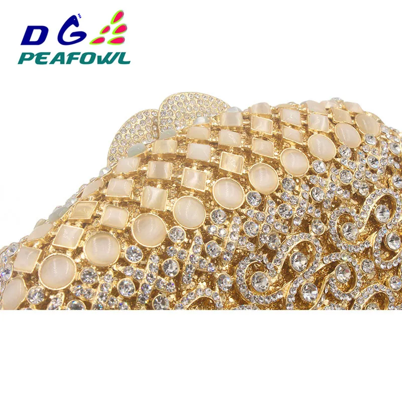 Hollow Out diamond stone mother of pearl evening bag clear toiletry box bag handbags Lady golden wallet wedding clutch Metallic