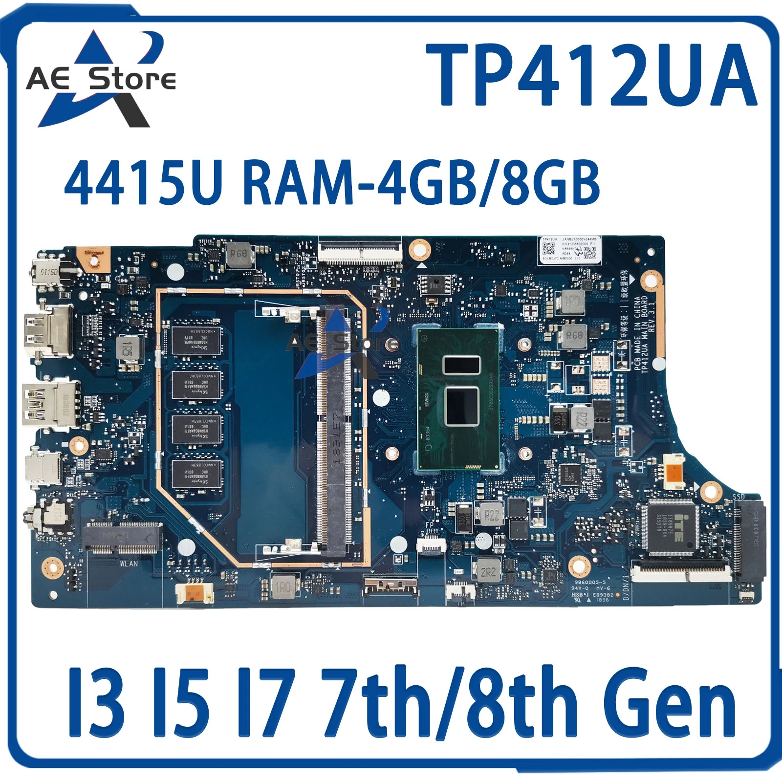 

TP412UA Mainboard For ASUS Vivobook Flip 14 TP412UAF TP412U Laptop Motherboard 4415U i3 i5 i7 7th/8th Gen 4GB/8GB-RAM