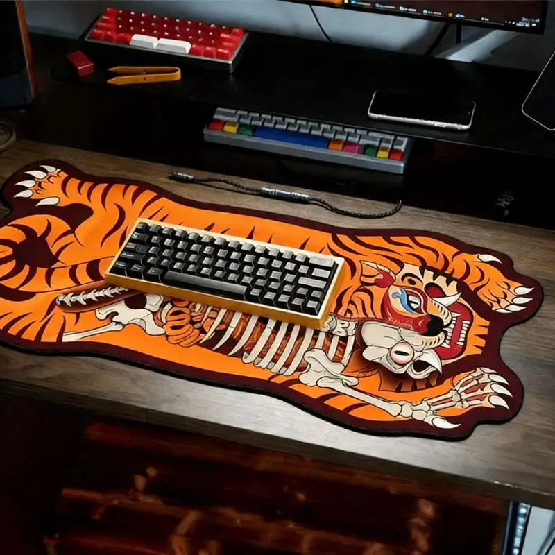 VIKAMA Irregular Shape Skeleton Tiger XXL Gaming Mouse Pad Anti Slip Large Desk Mat Oriental Folk Art Keyboard Pad Desktop Decor