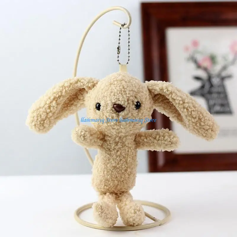 573B Plush Big Ear Rabbits Charm Keychains Sweet Lovely Pendant Hangings Ornament Keyring Backpack Decoration for Women Girls