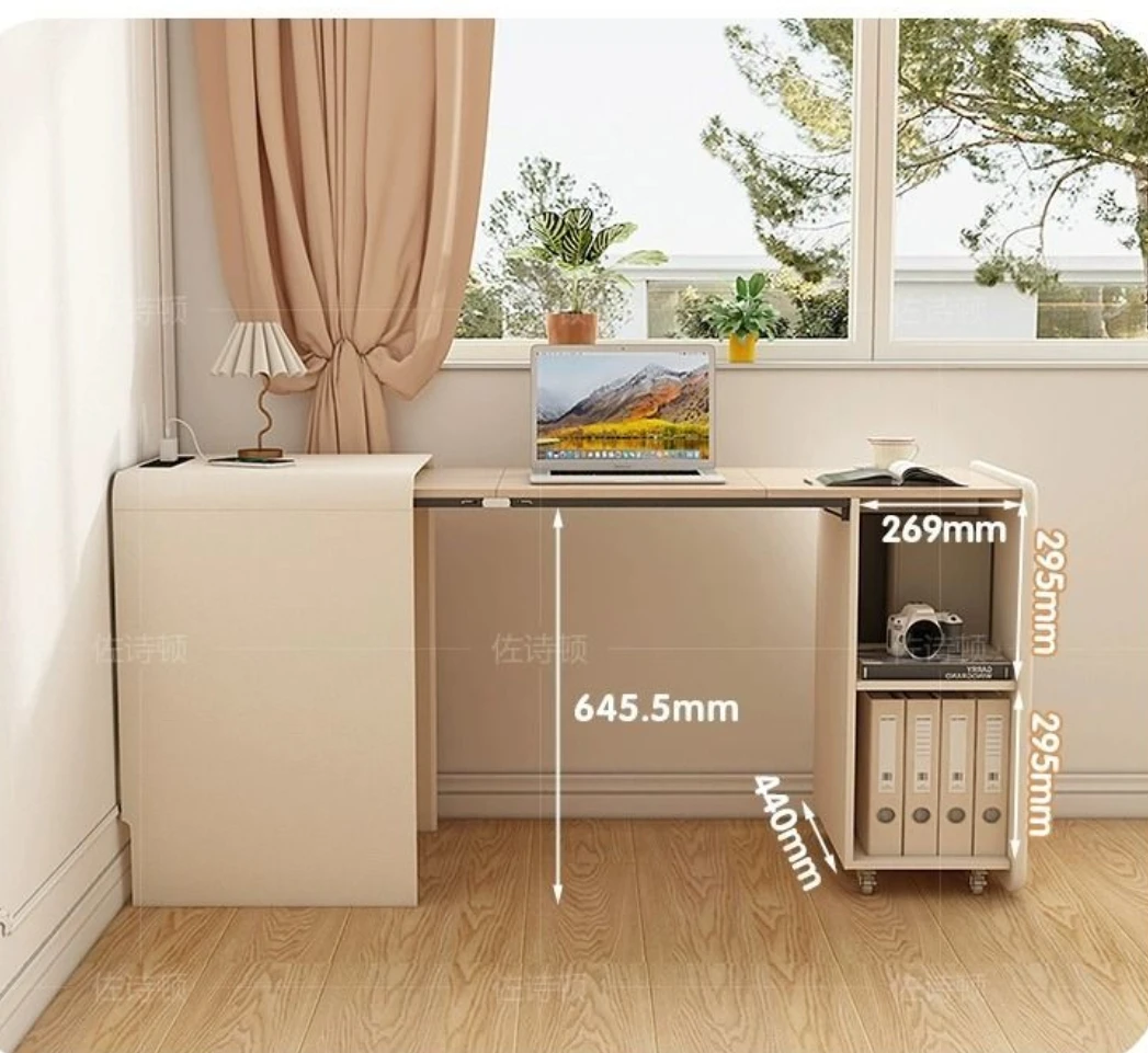 Invisible Foldable Solid Wood Desk Bookcase Integrated House Hold Bedroom Bedside Table Computer Desk Storage Cabinet