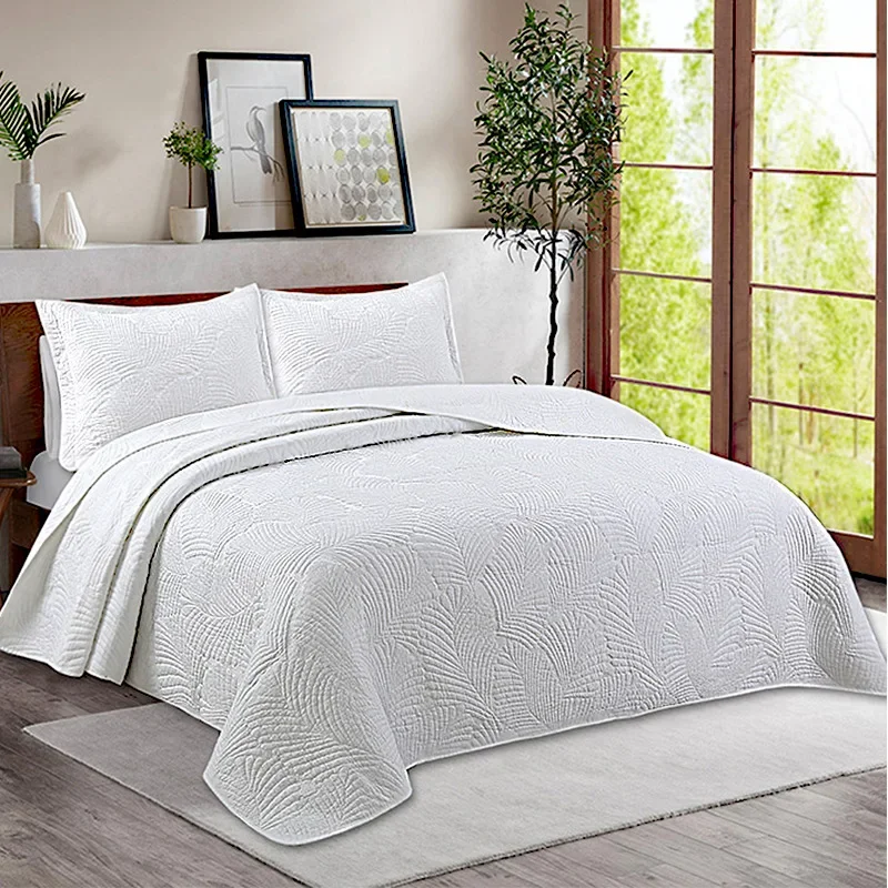 Solid color bed cover, cotton quilted three-piece home textile American simple washed cotton bedding