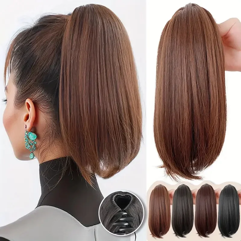 12Inch Synthetic Short Curly Ponytail Hair Extension Claw Clip Black Brown Hairpiece Invisible Instant Ponytail for Women