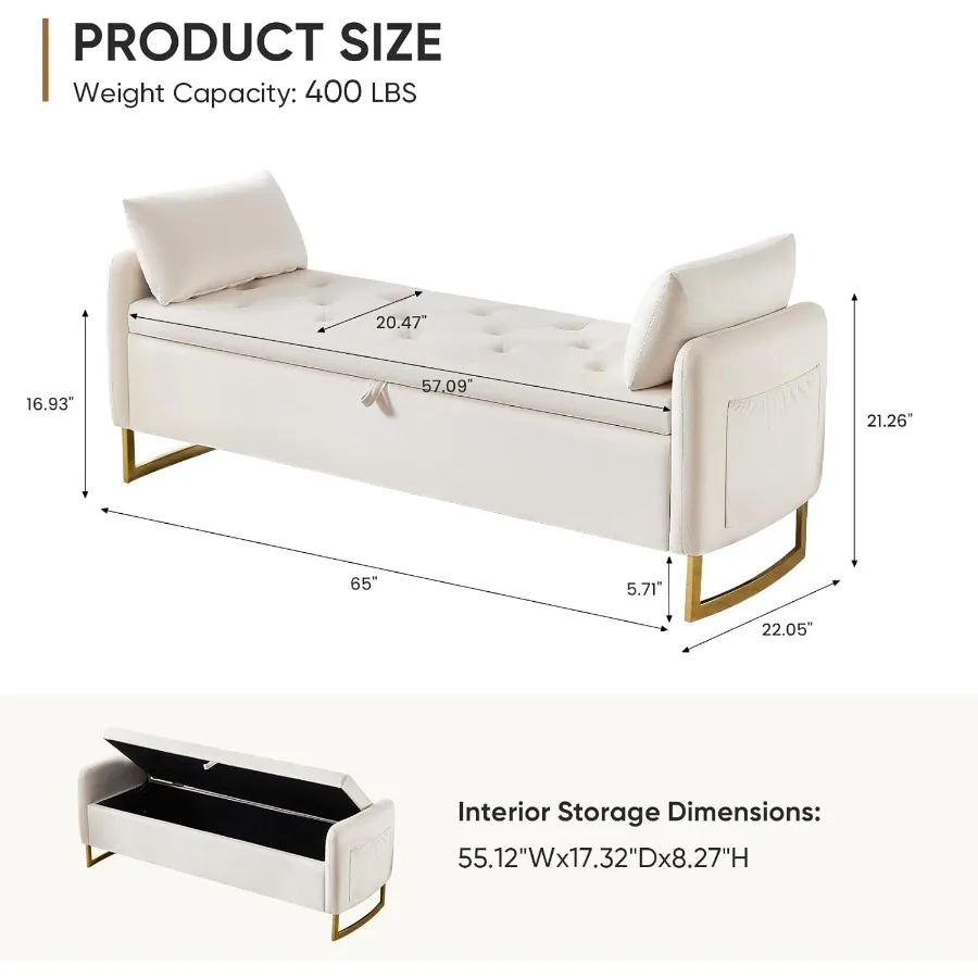 Tufted Gold Storage Bench 2