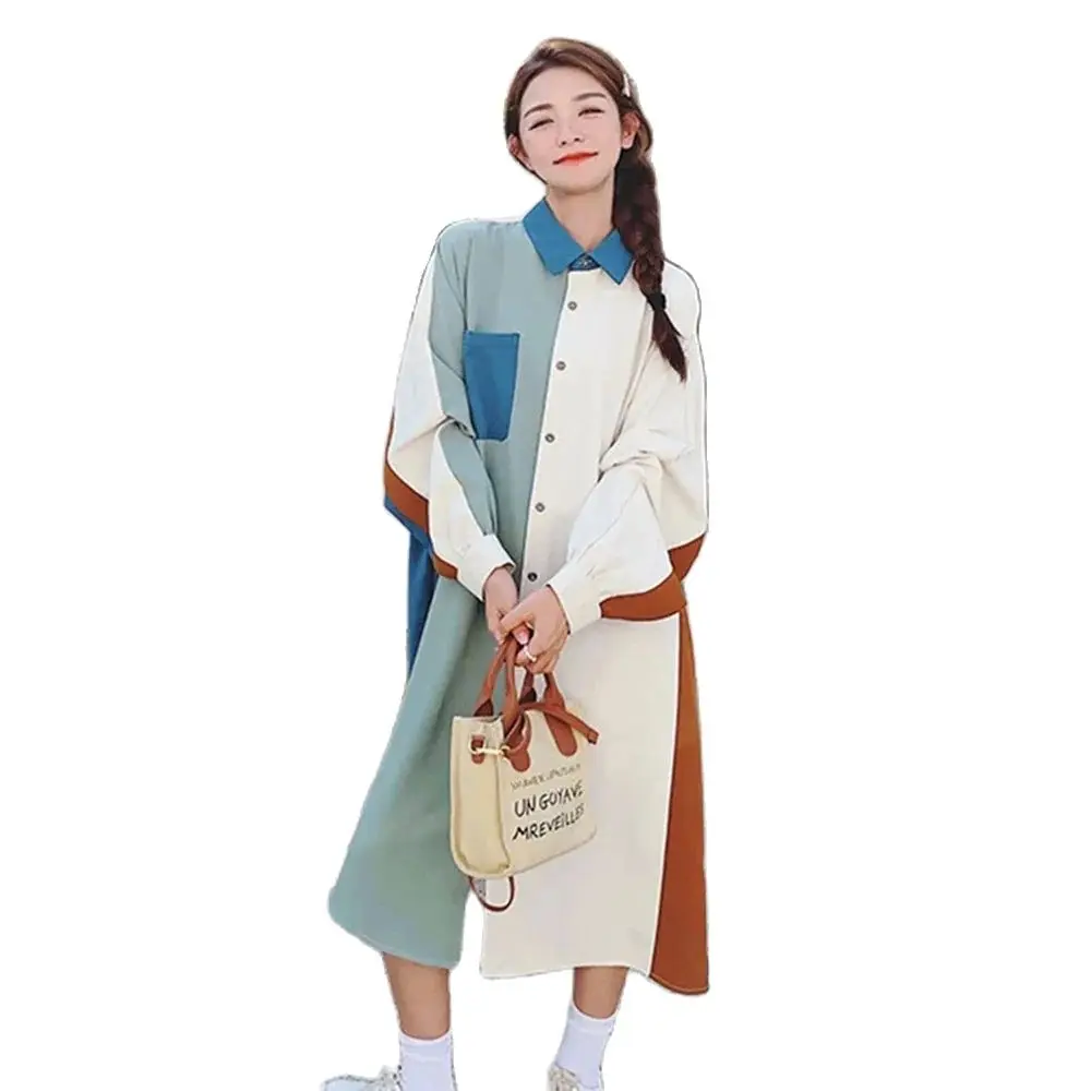 

French High-grade Loose Dress Female Spring And Autumn New Gentle Contrast Shirt Tea Break Windbreaker Long First Love Skirt