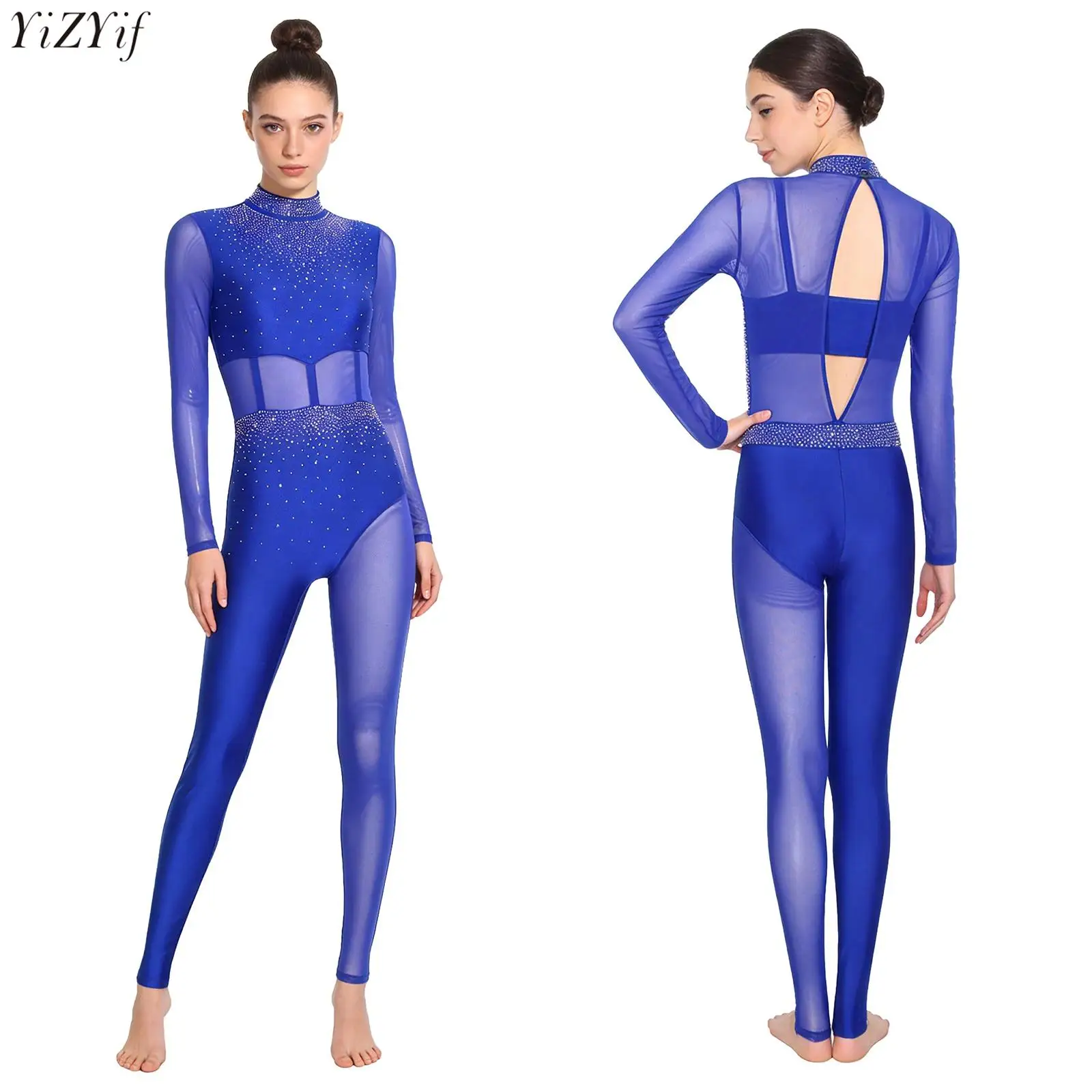 

Женский гимнастический комбинезон, боди из прозрачной сетки в стиле пэчворк с вырезом сзади, комбинезон для всего тела для фигурного катания, танцевальной одежды