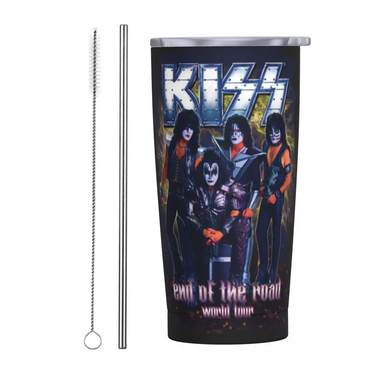 Kiss Rock Music Band Stainless Steel Tumbler Concert Thermal Mug With Straws and Lid Large Car Mugs Cold and Hot Water Bottle